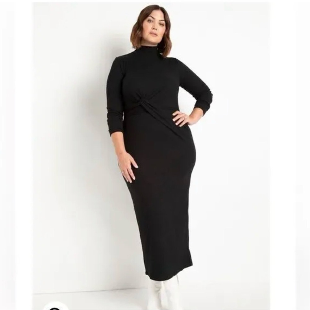 ELOQUII Twist Detail Ribbed Dress Size 18/20 – Black